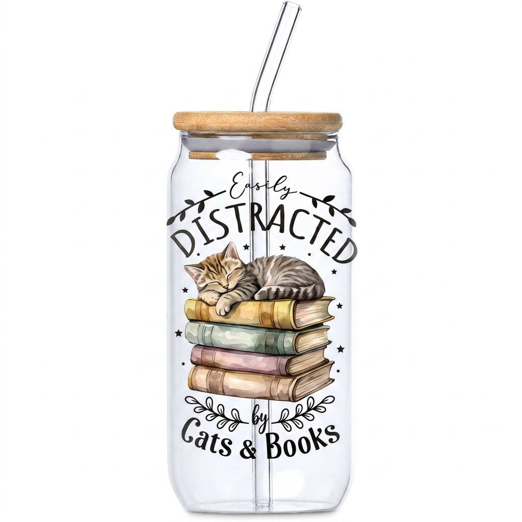 Glass Tumbler with Bamboo lid & Straw