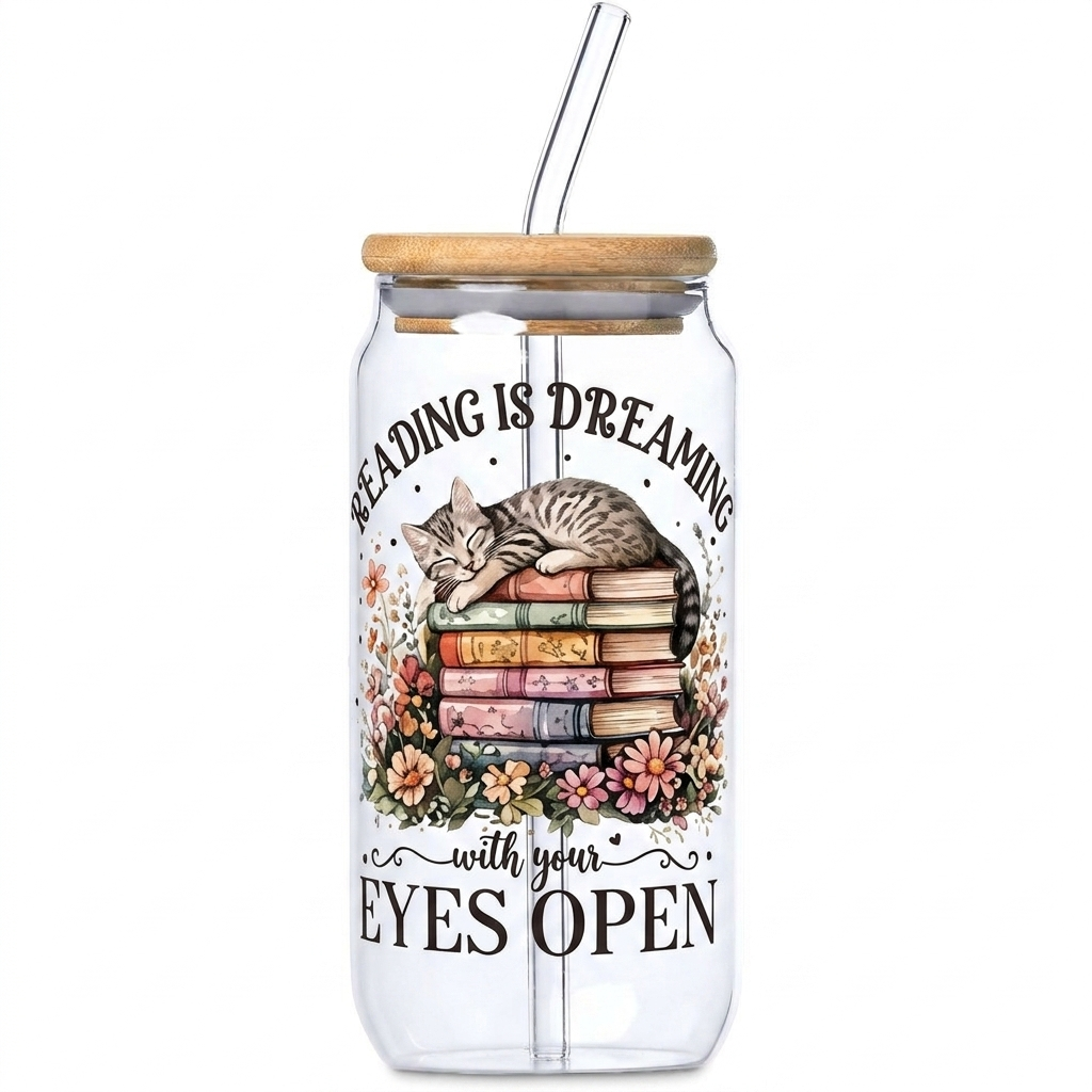 Glass Tumbler with Bamboo lid & Straw