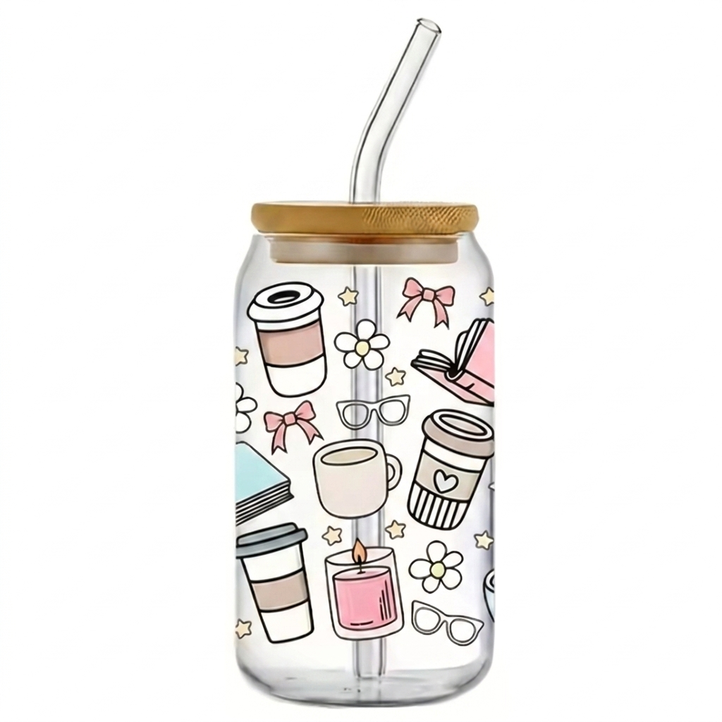 Glass Tumbler with Bamboo lid & Straw