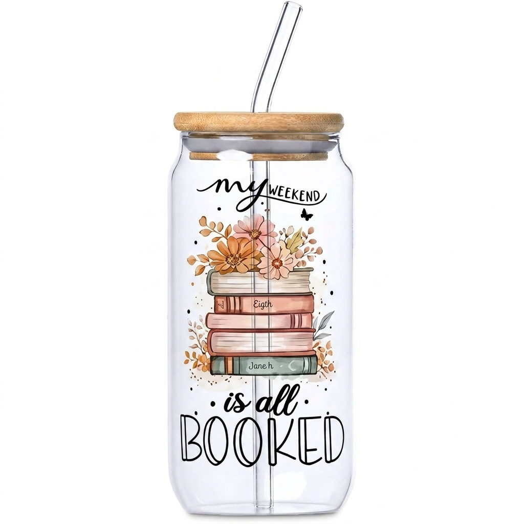 Glass Tumbler with Bamboo lid & Straw