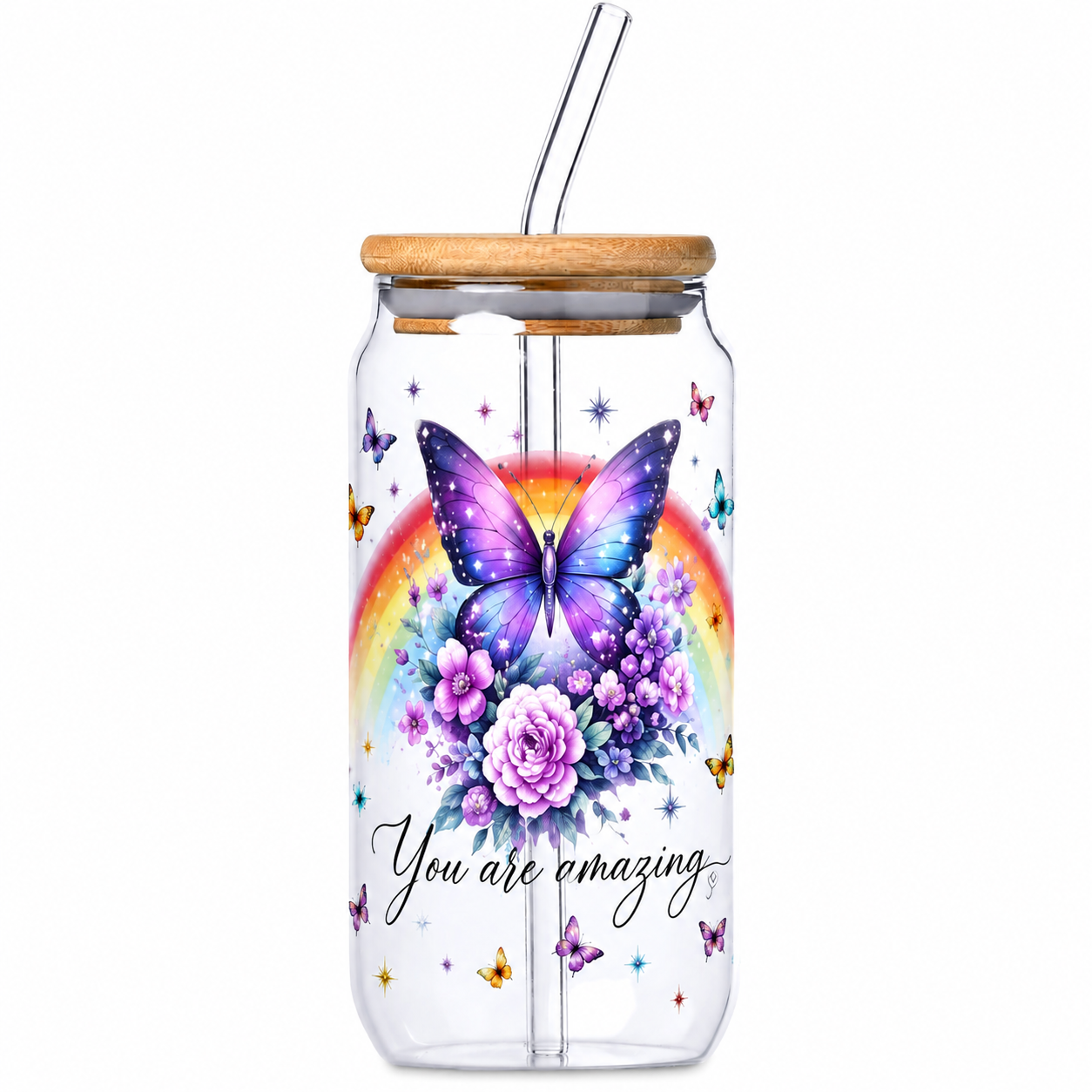 Glass Tumbler with Bamboo lid & Straw