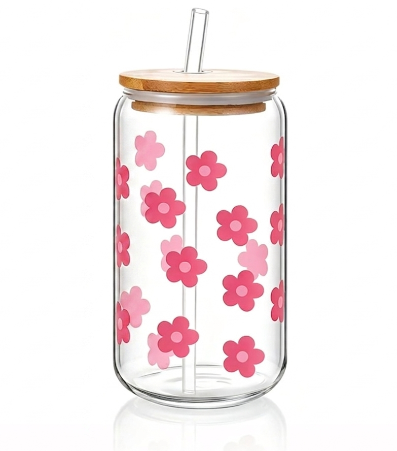Glass Tumbler with Bamboo lid & Straw