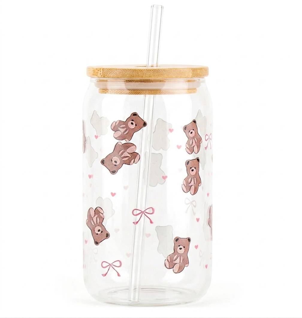 Glass Tumbler with Bamboo lid & Straw