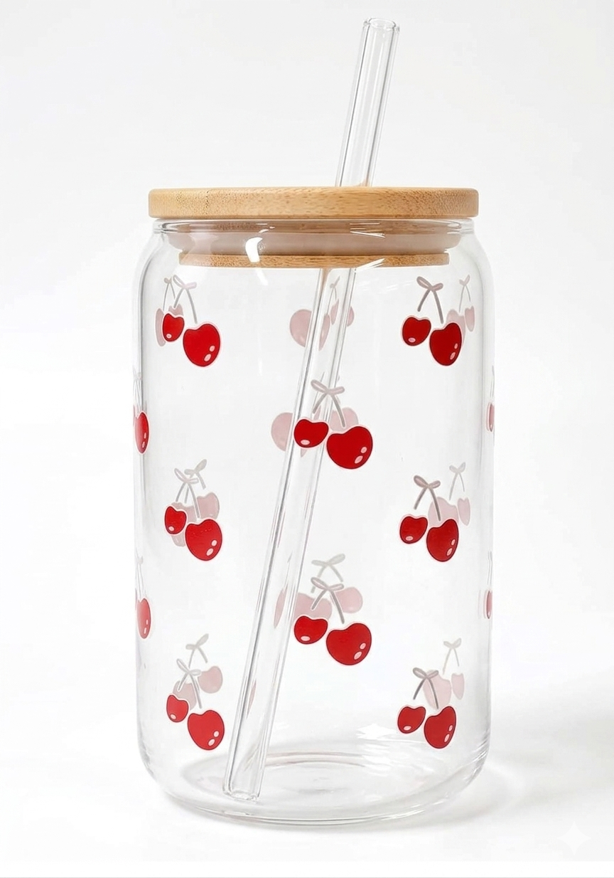 Glass Tumbler with Bamboo lid & Straw