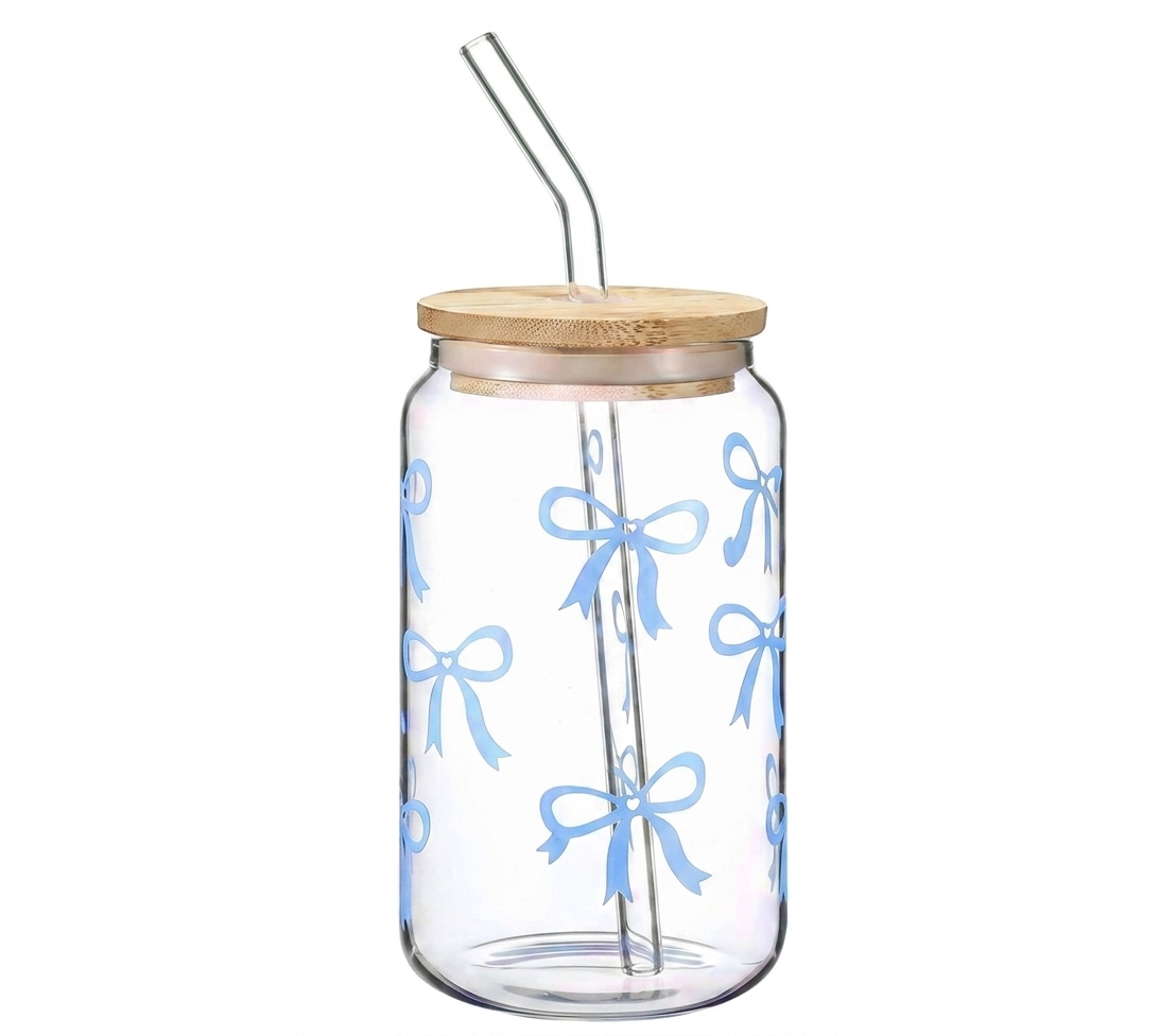Glass Tumbler with Bamboo lid & Straw